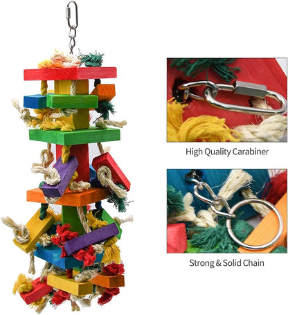 RUBY.Q 1/2/3 Pack Large Parrot Toy, 20in Bird Parrot Toy, Multicolored Natural Wooden Bird Chewing