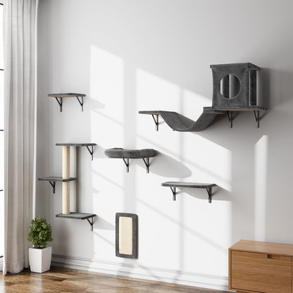 NUNU LAB Cat Wall Shelves, 6 Pcs Luxury Wall-Mounted Cat Climber Set, Indoor Cat Furniture with 1