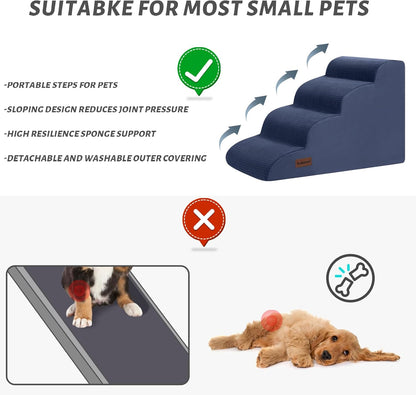 4-Step Dog Stairs and Ramp for Beds or Couches,Non-Slip Sturdy Pet Steps for Small Dogs and