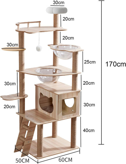 67-Inch Cat Tree for Indoor Cats Large Adult,Cat Tree Tower with Condo, Cat Stairs, 2 Bowl,14 Sisal