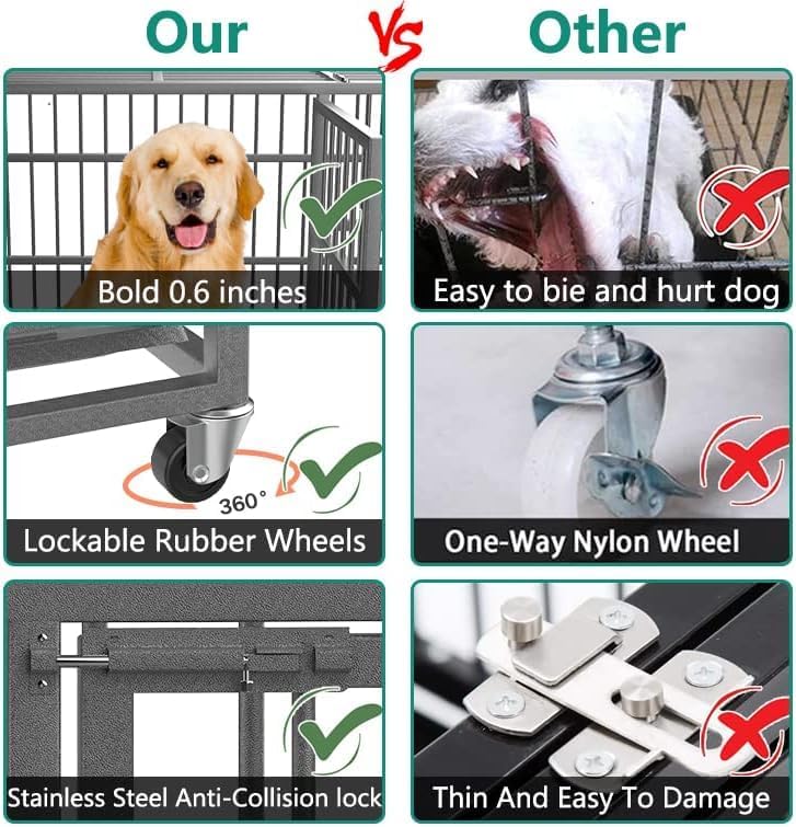 Oranland 38 Inch Heavy Duty Indestructible Dog Crate Cage Kennel with Wheels, High Anxiety Dog