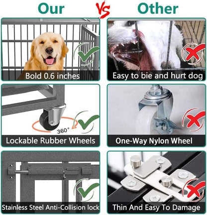 Oranland 38 Inch Heavy Duty Indestructible Dog Crate Cage Kennel with Wheels, High Anxiety Dog