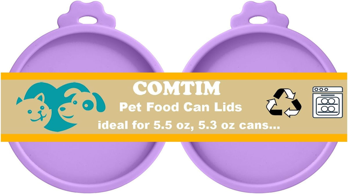 Comtim Cat Food Can Covers Lids for 5.5 oz Cans, 2 Pack Silicone Cat Food Can Lids for 5.5 oz 5.3