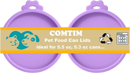 Comtim Cat Food Can Covers Lids for 5.5 oz Cans, 2 Pack Silicone Cat Food Can Lids for 5.5 oz 5.3