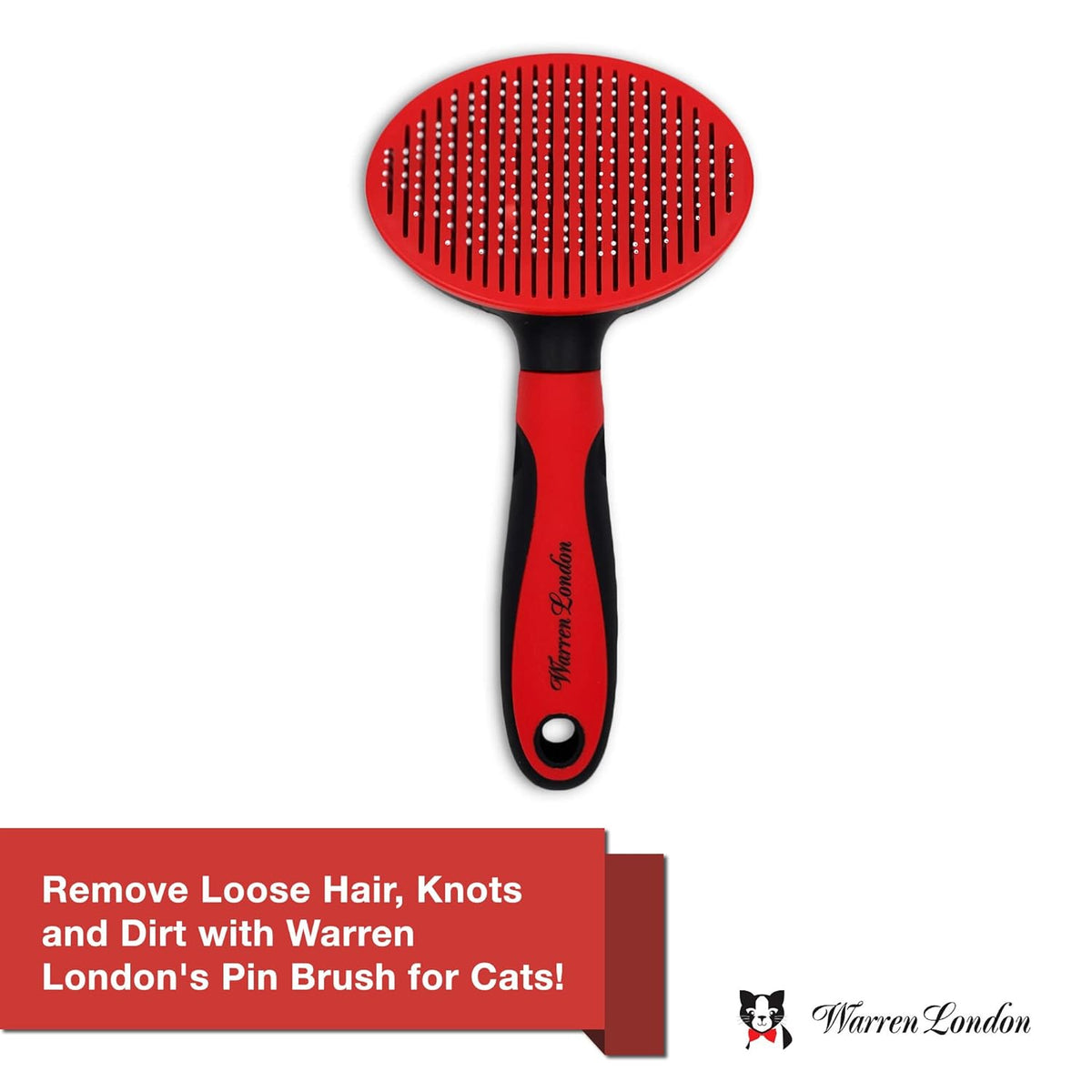 Warren London Self-Cleaning Cat Pin Brush | Push-Button Fur Ejector, Bead-Tipped Nylon Pins