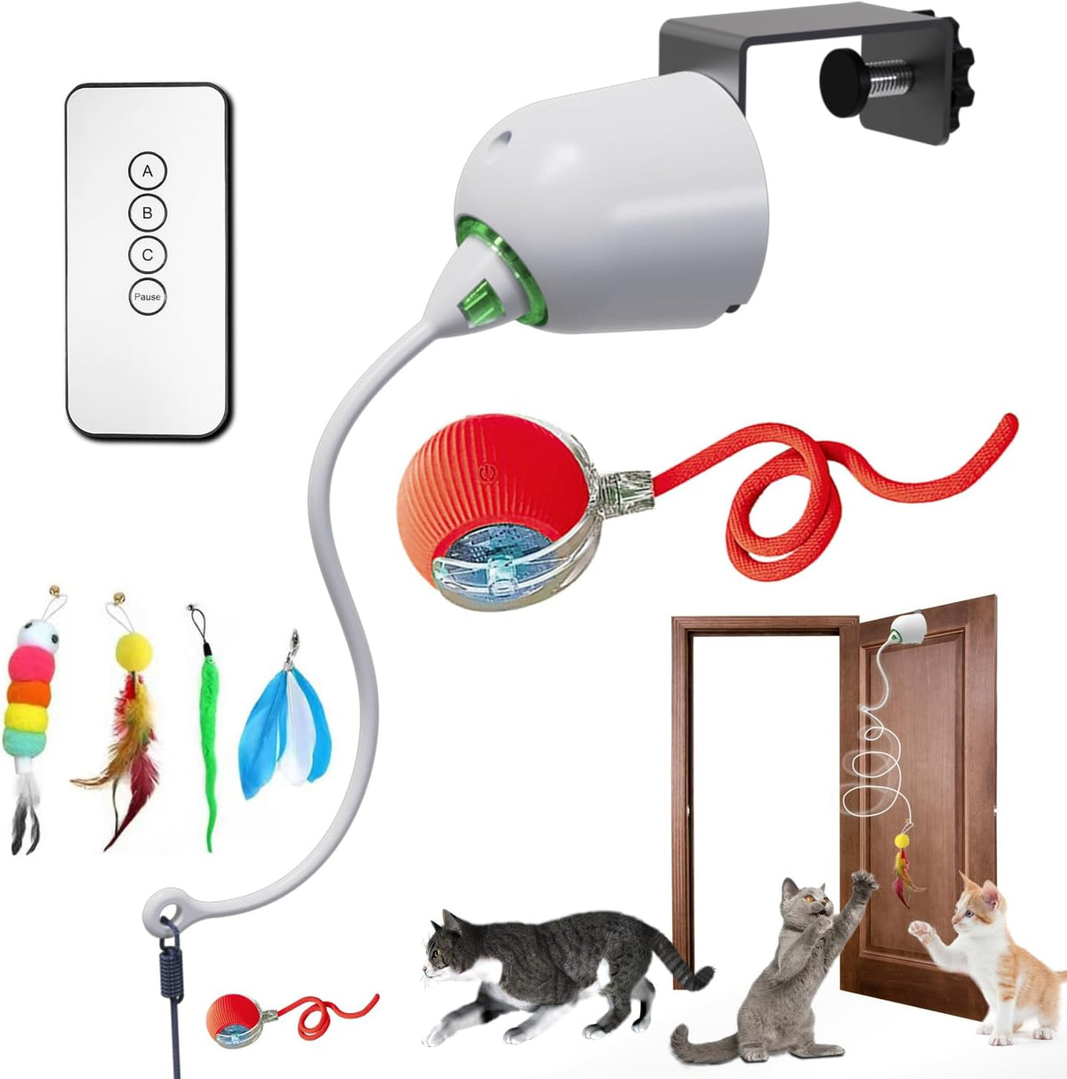 Cat Toys Hanging Door Electric and Moving Ball, Cats Toy Interactive for Indoor for Bored Feather