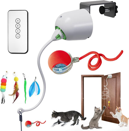 Cat Toys Hanging Door Electric and Moving Ball, Cats Toy Interactive for Indoor for Bored Feather