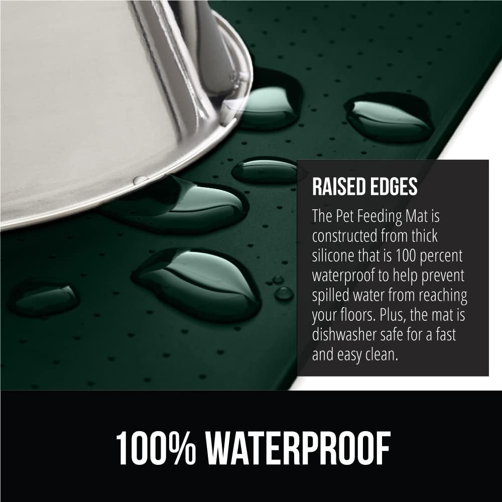 GORILLA GRIP 100% Waterproof Raised Edge BPA Free Silicone Pet Feeding Mat, Dog Cat Food Mats