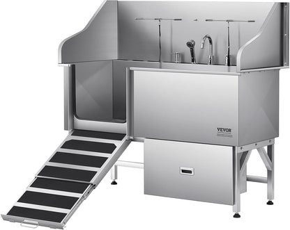 VEVOR Professional 304 Stainless Steel Dog Bathing Station, 61 inch Pet Grooming Tub w/Anti-Slip