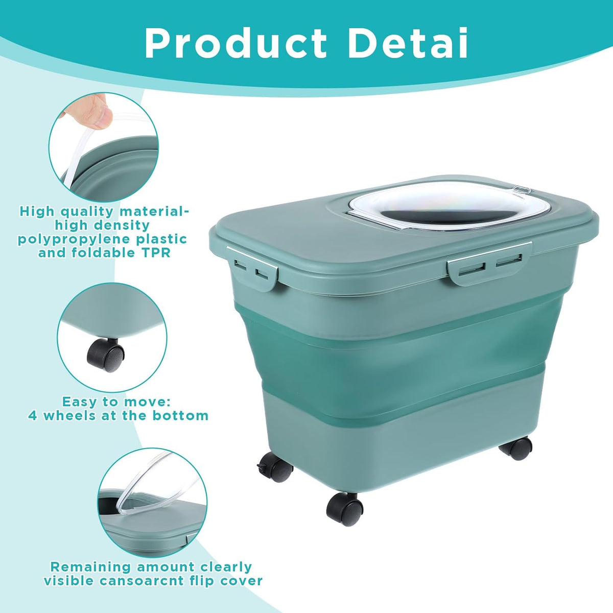 Collapsible Cat Litter Storage Bin Container with Airtight Lids, Portable Cat Litter Storage
