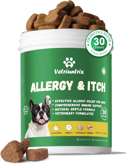 Dog Allergy Chews, Dogs Allergy Relief Chews for Paw Licking Itchy Skin Coat Supplement, Probiotics