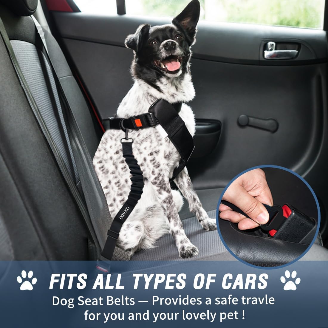 COOYOO Dog Seat Belt,3 Piece Set Retractable Dog Car Adjustable Seatbelts for Vehicle Nylon Pet