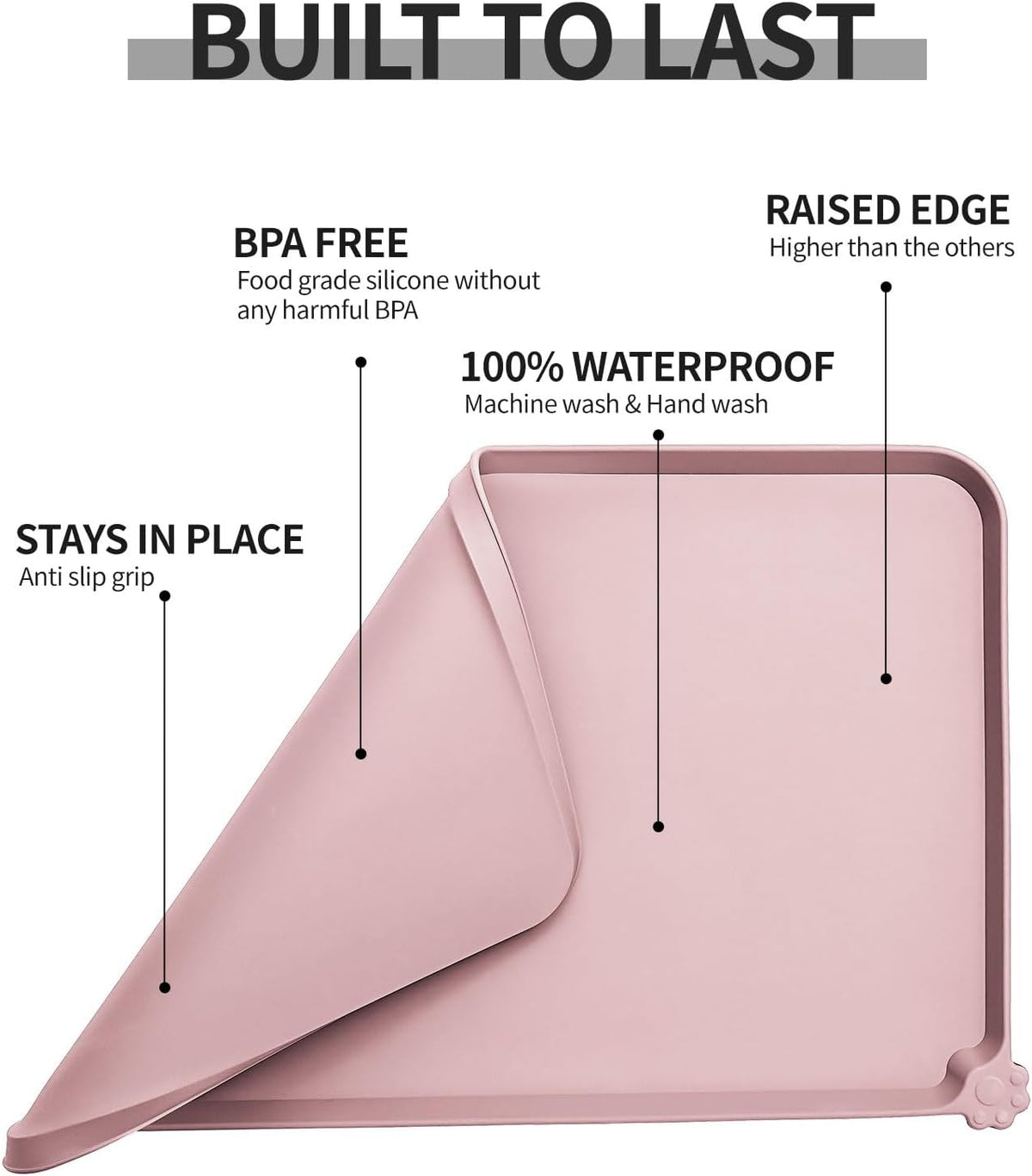 Waterproof Pet Feeding Mat with High Raised Edges, Heavier and Thicker Placemats for Cat Dog Water