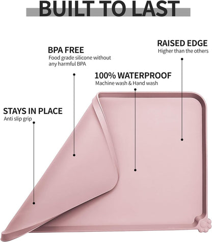 Waterproof Pet Feeding Mat with High Raised Edges, Heavier and Thicker Placemats for Cat Dog Water
