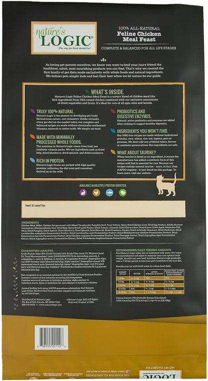 Nature's Logic Feline Chicken Meal Feast Cat Food - High-Protein Dry Food for Cats, 100% Natural
