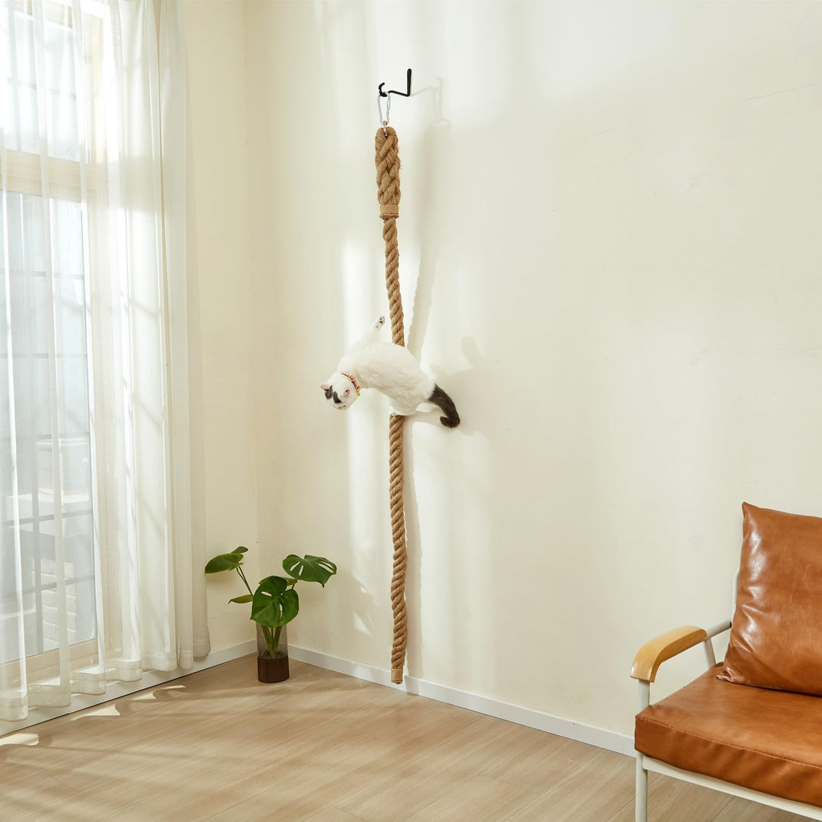 SHENGOCASE 1.9" x 6.56Ft Cat Climbing Jute Rope with Hook, Wall Mounted Furniture for Indoor and