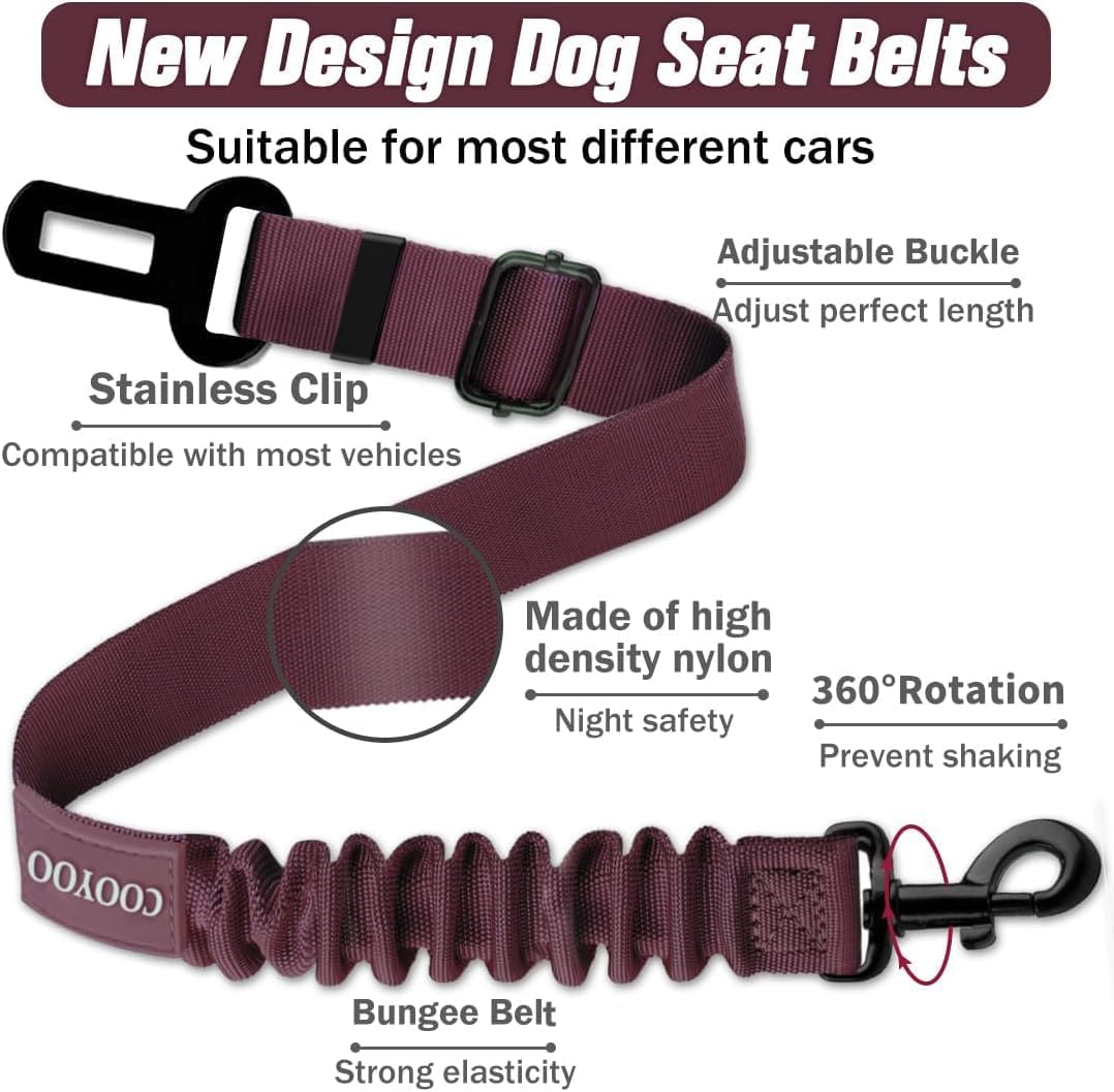 COOYOO Dog Seat Belt,Retractable Dog Car Harness Seat Belt for Car Adjustable Nylon Pet Safety Seat