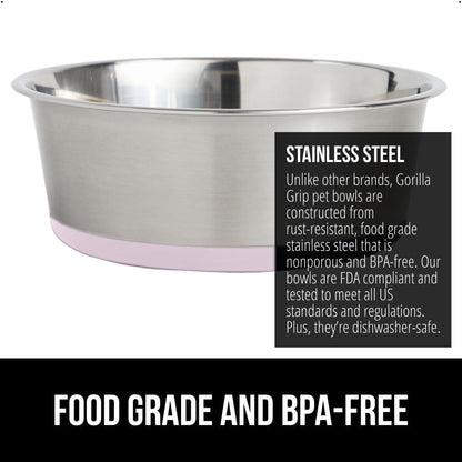 GORILLA GRIP Set of 2 Dog Bowls, Holds 8 Cups (64 fl oz), Heavy Duty Metal Food and Water Bowl for