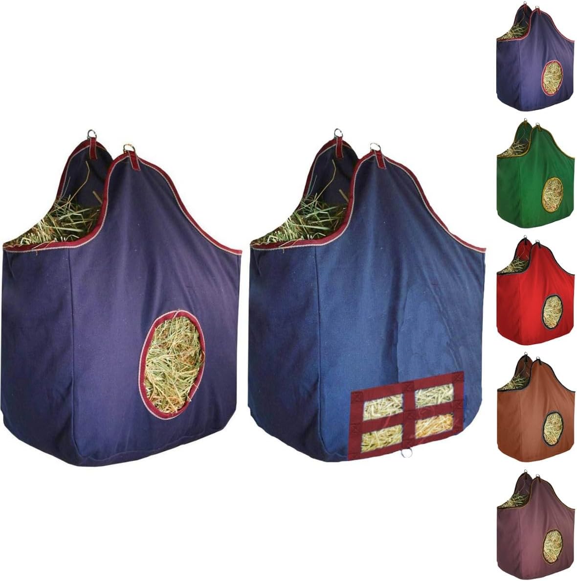 Derby Originals Large 24 OZ Canvas Horse Hay Bag 2 Sided Combo Design X Wide Gusset and 6 Month