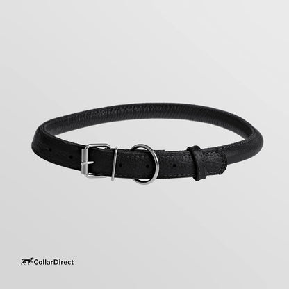 CollarDirect Rolled Leather Dog Collar, Soft Padded Round Puppy Collar, Handmade Genuine Leather