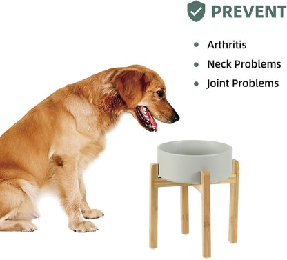 Ceramic 8.2inch Raised Dog Bowl Set, Elevated Feeder with Stand, Food and Water Bowl for Large