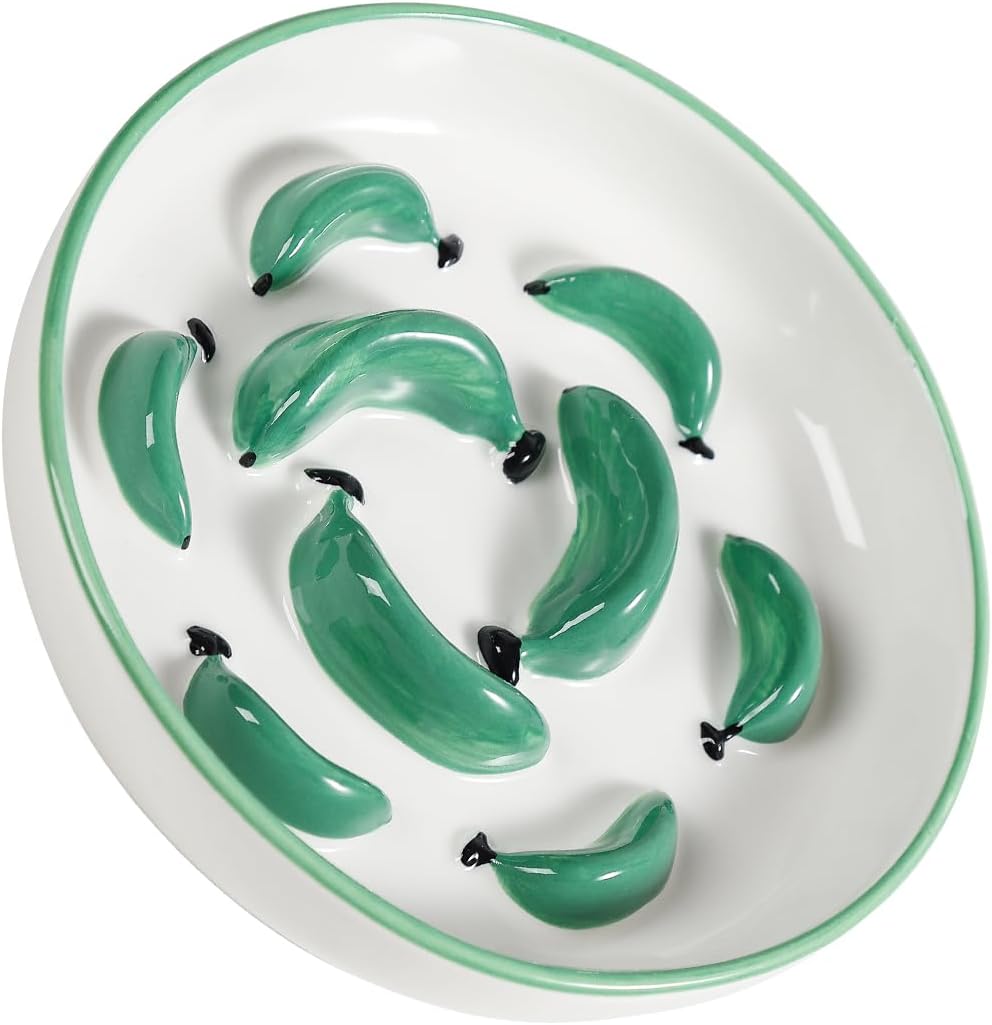 Ceramic Cat Slow Feeder Bowl - Vibrant Cat Feeding Bowl - Cute Maze Food Dish for Slow Eating