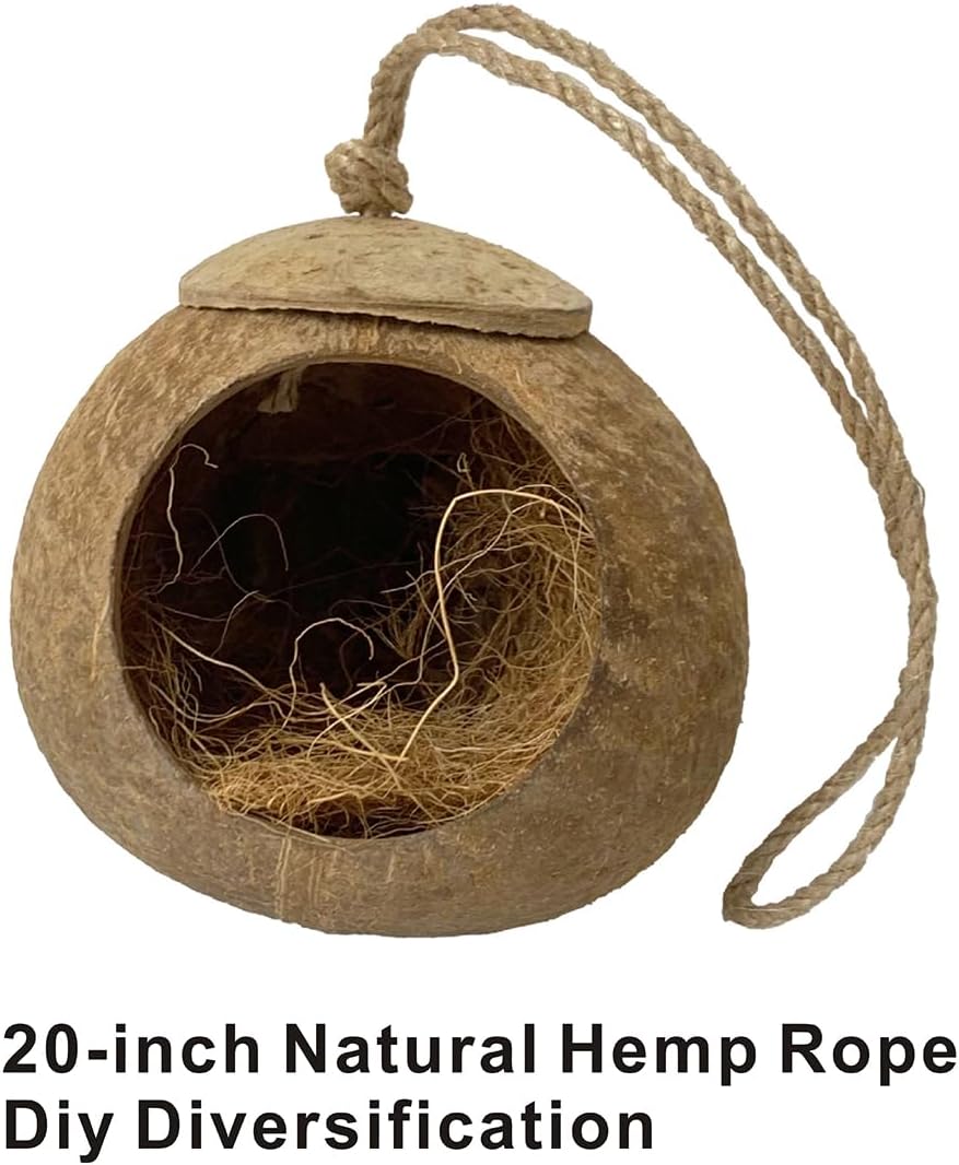 Bird Nest for Cage Natural Coconut Shell Birds House 2 Pack Parakeet Hide Breeding Hut Bird Cage