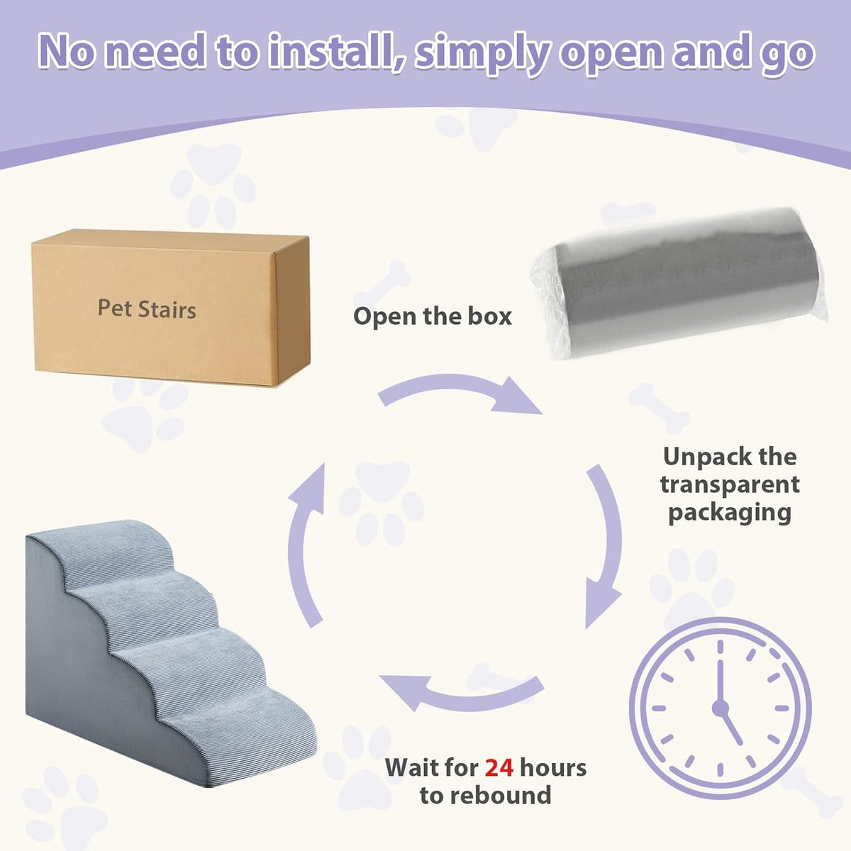Dog Steps for Bed, 4-Steps Dog Ramp for Bed, Pet Stairs with Highly Supportive Foam and Non-Slip