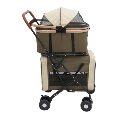 Double Pet Stroller for Dogs and Cats, Foldable Dog Stroller Travel Carriage with Detachable