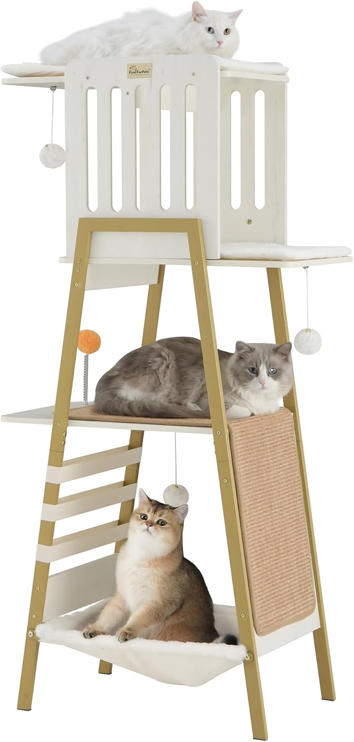 FourFurPets Modern Cat Tree, 58-Inch Cat Tower for Large Cats, Maine Coon Cat Tree with Scratching