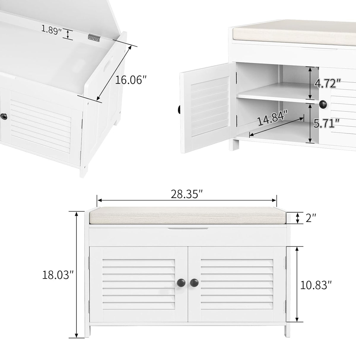 Shoe Storage Bench with Lift Top Storage, Entryway Bench with Cushioned Seat, Adjustable Shelf, 2