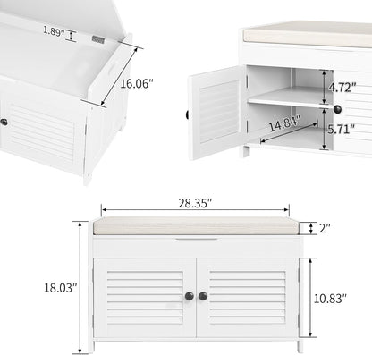 Shoe Storage Bench with Lift Top Storage, Entryway Bench with Cushioned Seat, Adjustable Shelf, 2
