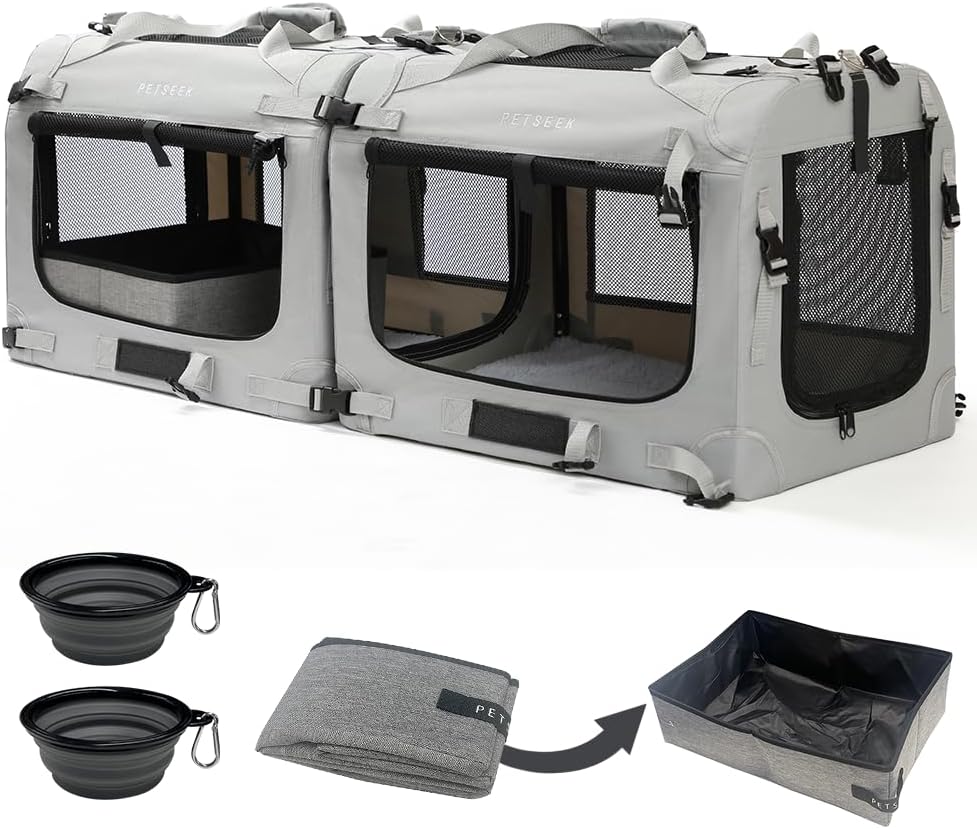 Extra Large Cat Carrier Soft Sided, Portable Small Dog Carrier for 2 Cats, 24"x16.5"x16" Car Travel