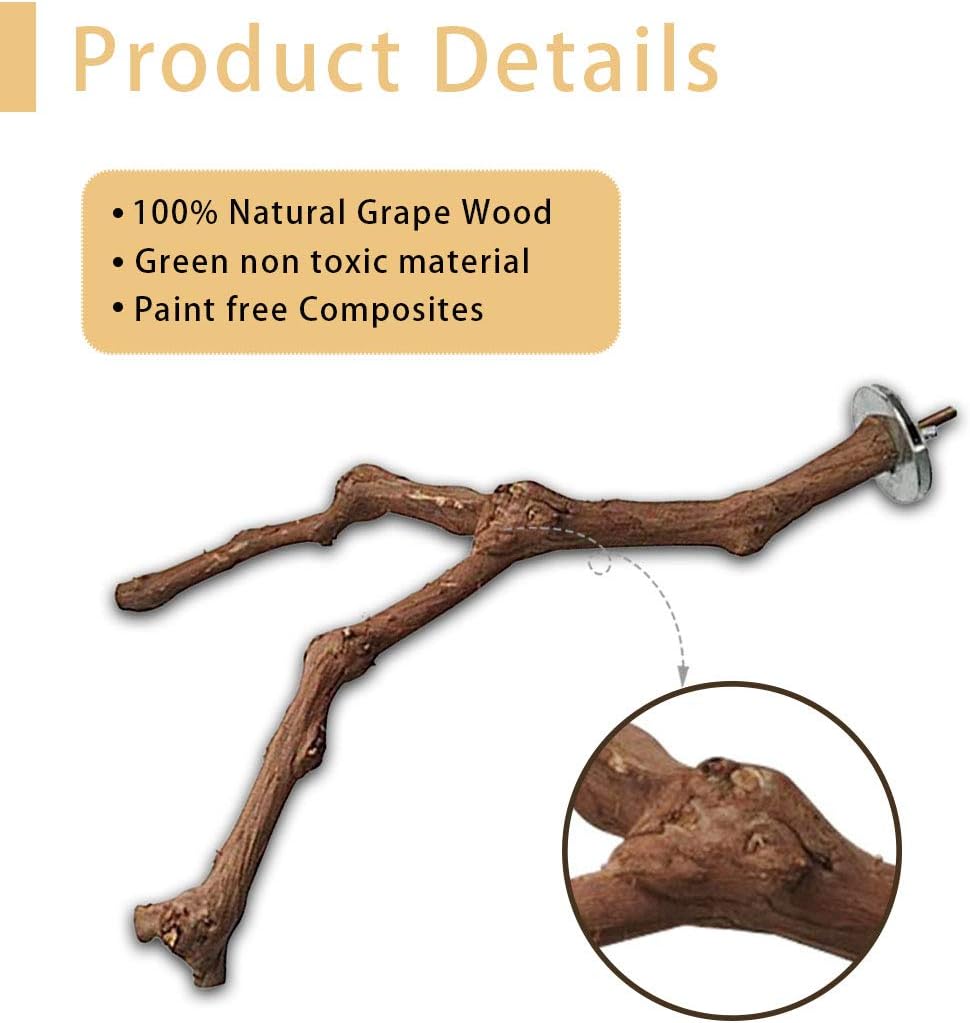 PINVNBY Bird Perch for Cage,3Pcs Parrot Perches Natural Grape Wood Birdcage Stands Pole 4Pcs Birds