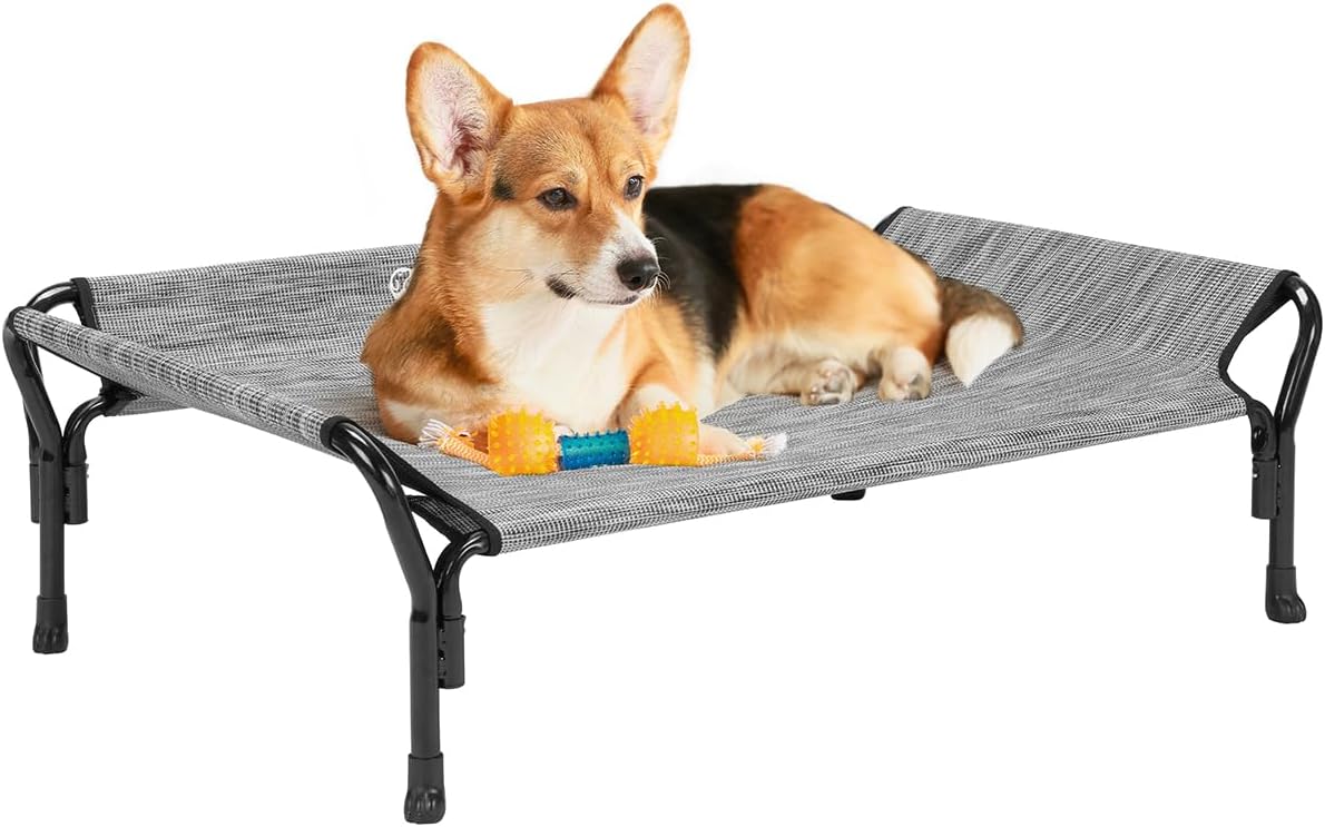 Veehoo Cooling Elevated Dog Bed, Raised Pet Cot with Guardrail & Slope Headrest, Durable Breathable