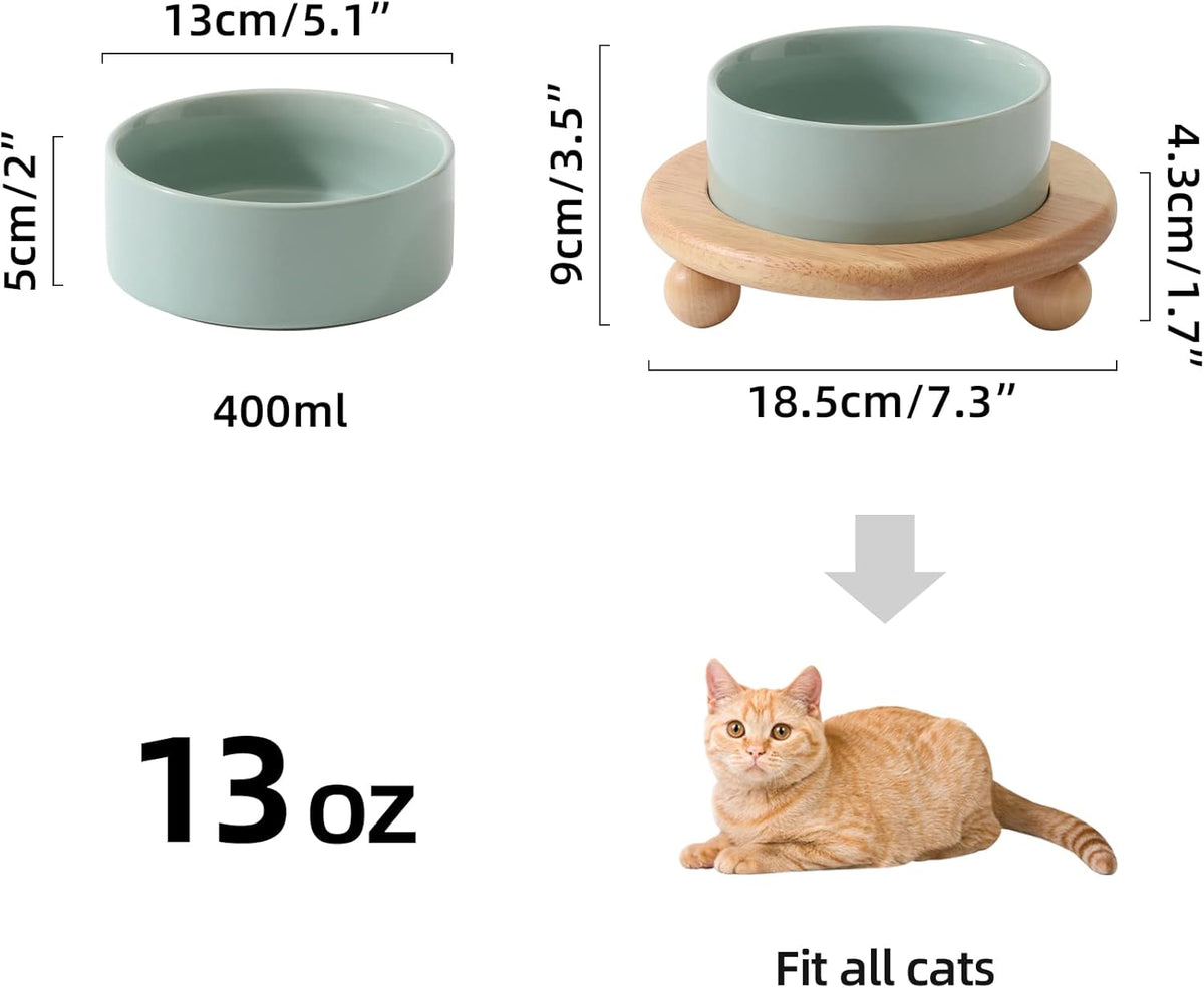 Ceramic Elevated Cat Food and Water Bowl, Kitty Bowl, Raised Cat Dish, Pet Feeder (5.1 in,1 x Light