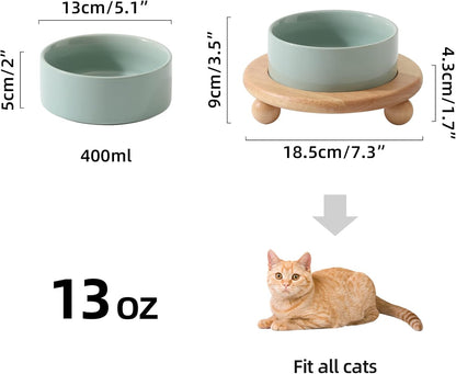 Ceramic Elevated Cat Food and Water Bowl, Kitty Bowl, Raised Cat Dish, Pet Feeder (5.1 in,1 x Light