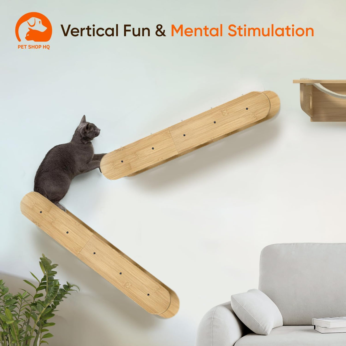 Wall-Mounted Cat Furniture for Climbing - Indoor Wooden Floating Shelves, Perches, Hammock, Bed
