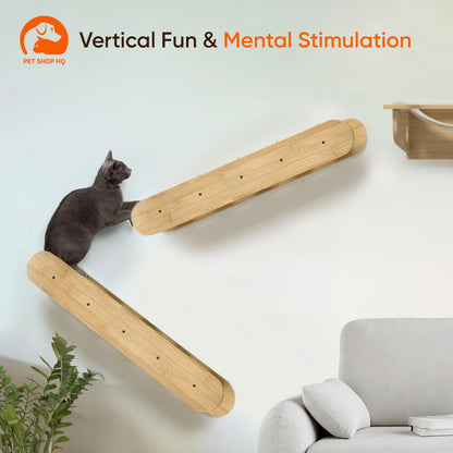 Wall-Mounted Cat Furniture for Climbing - Indoor Wooden Floating Shelves, Perches, Hammock, Bed