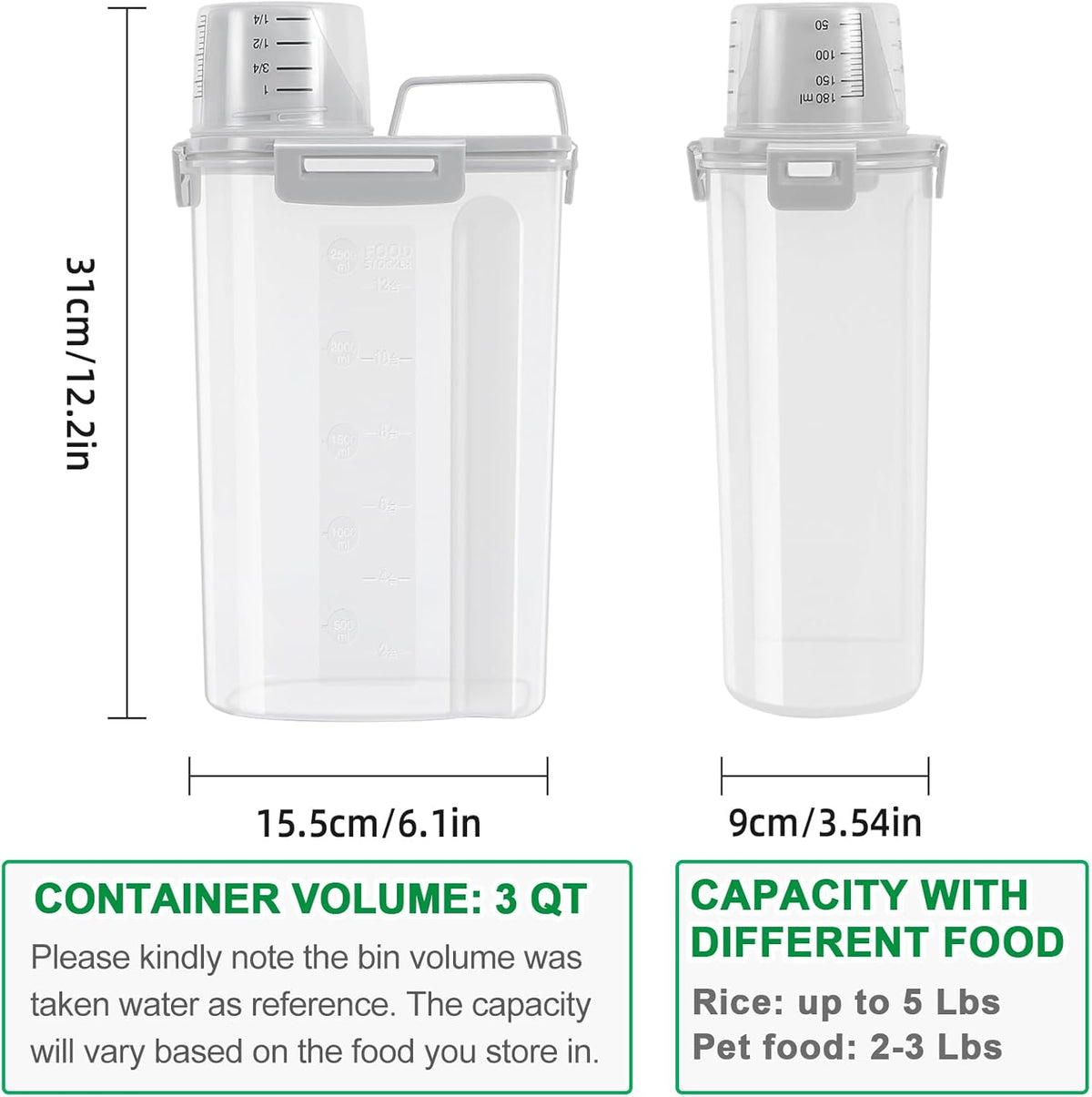 TBMax Rice Container 2 Pack 5 Lbs, Small Pet Dog Cat Food Container Dispenser, Kitchen Cereal