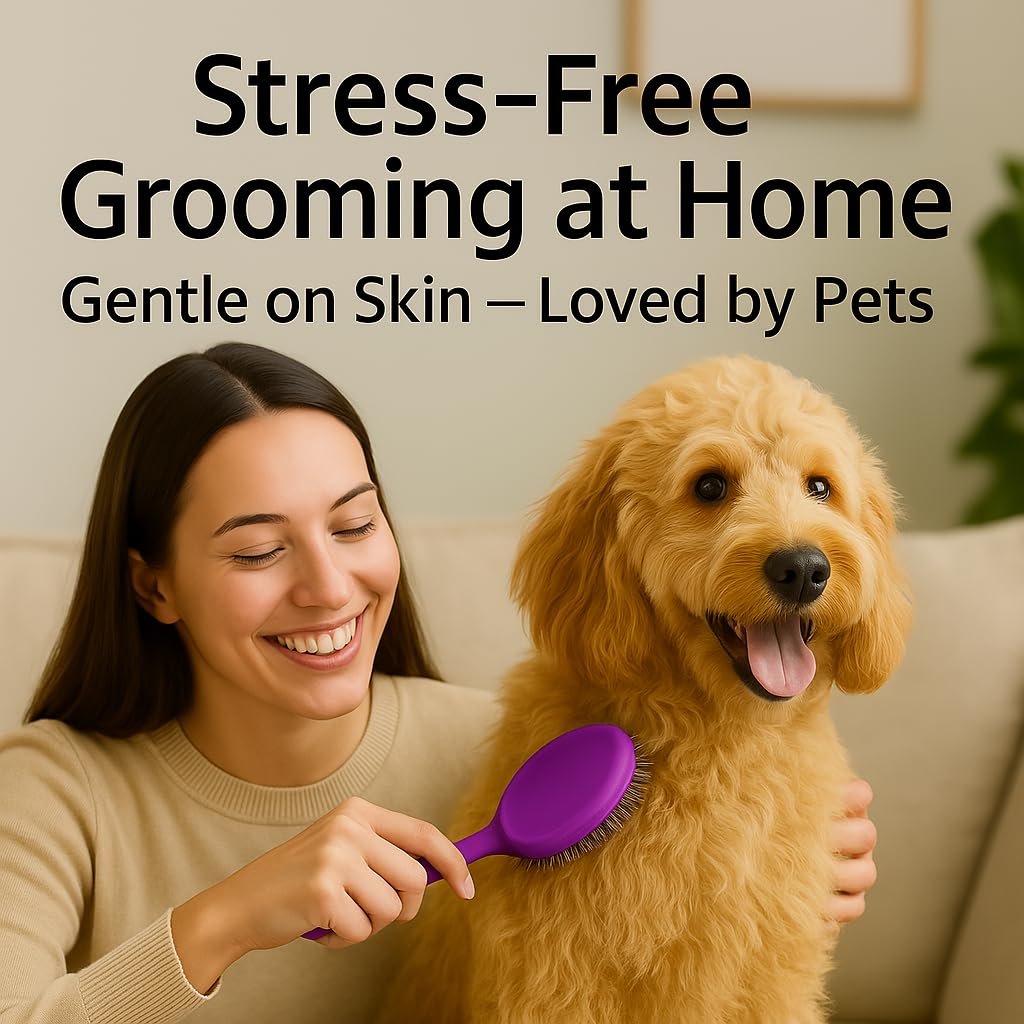 Round Bristle Pet Brush for Dogs and Cats - Soft Dog Brush for Grooming Short or Long Hair - Gentle
