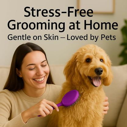 Round Bristle Pet Brush for Dogs and Cats - Soft Dog Brush for Grooming Short or Long Hair - Gentle