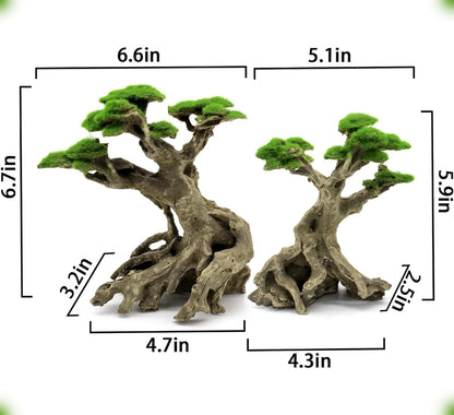Novelsite Fish Tank Decor- Bonsai Trees with Faux Moss- Aquarium Rocks Aquascaping- Made of