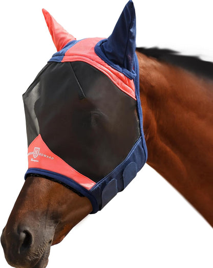 Harrison Howard Pro Luminous Horse Fly Mask Large Eye Space Half Face with Ears UV Protection for
