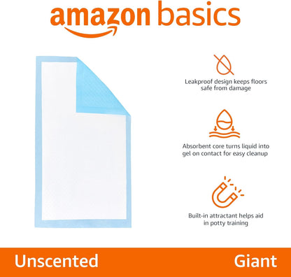 Amazon Basics Absorbent Dog and Puppy Pee Pads with 5-Layer Leak-Proof Design and Quick-Dry Surface
