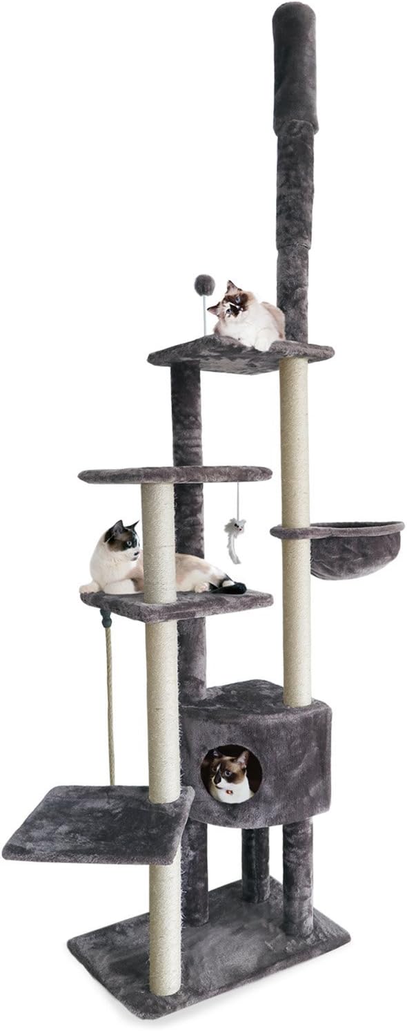 Furhaven 100"-113" Tall Cat Tree for Indoor Cats w/ Adjustable Height, Ft. Sisal Scratching Posts