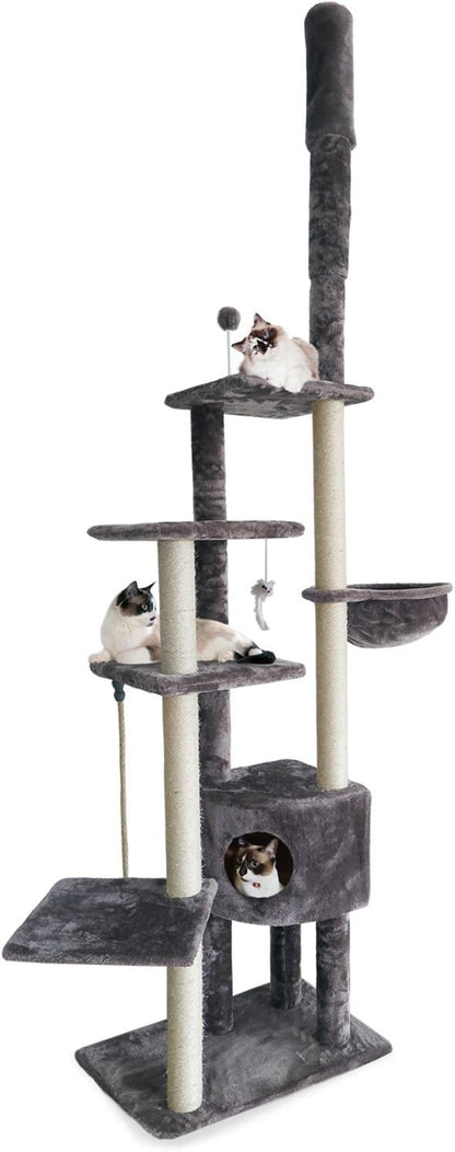 Furhaven 100"-113" Tall Cat Tree for Indoor Cats w/ Adjustable Height, Ft. Sisal Scratching Posts