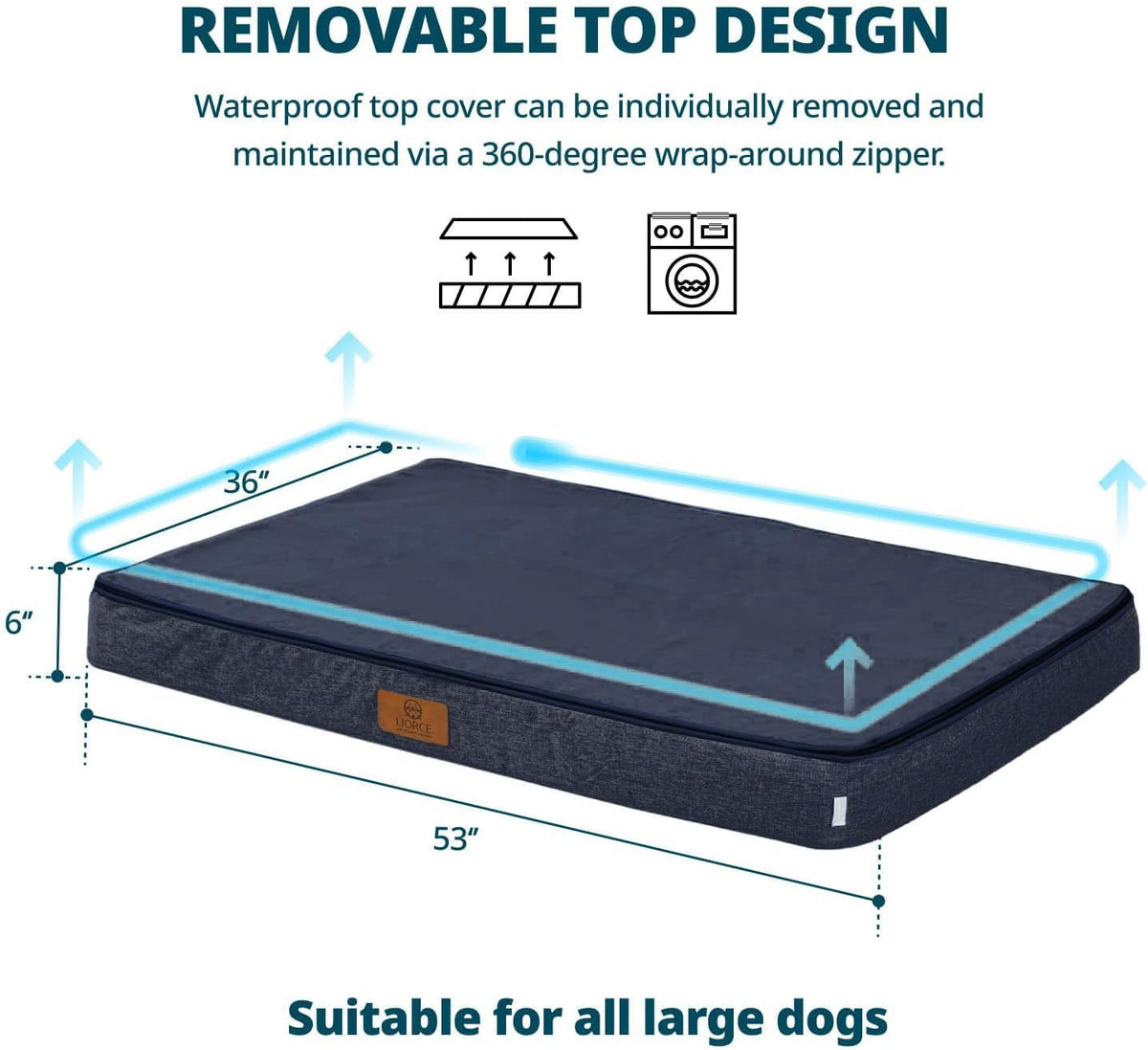 Orthopedic Memory Foam Giant Dog Bed - 6" Thick Beds for Large Sized Dog - Waterproof Removable