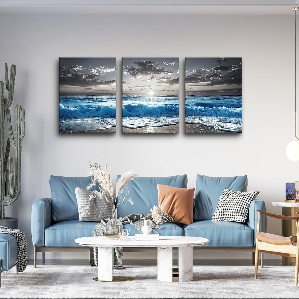 TTHYUEWS Black And White Beach Wall Pictures Wall Decor For Living Room Canvas Wall Art For Bedroom