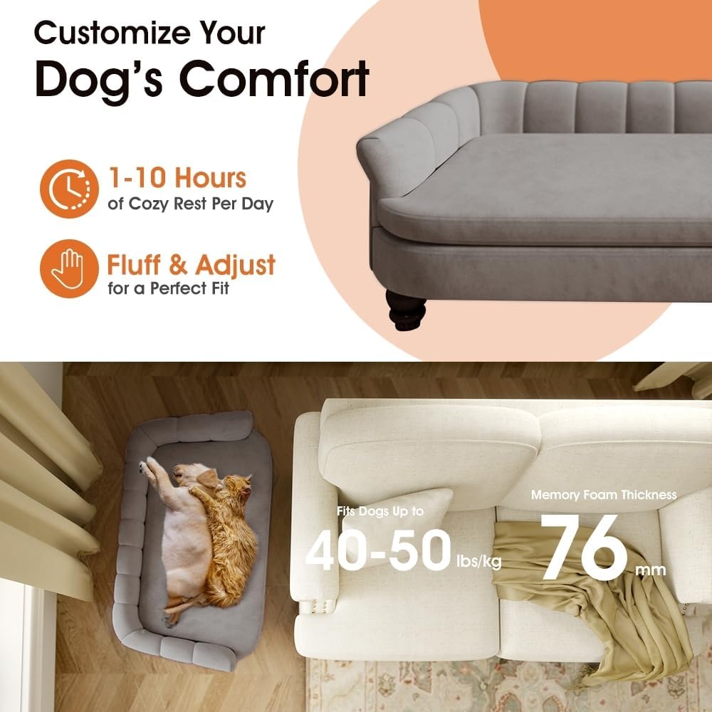 Dog Couch Sofa Bed, Comfortable Pet Sofa for Large and Medium Dogs, Soft Velvet Cushion, Durable